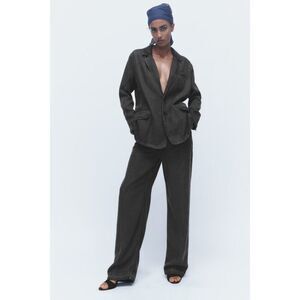 Black Denim ZARA 100% Lyocell Flowing Oversized Button Front Blazer Jacket (NWT)